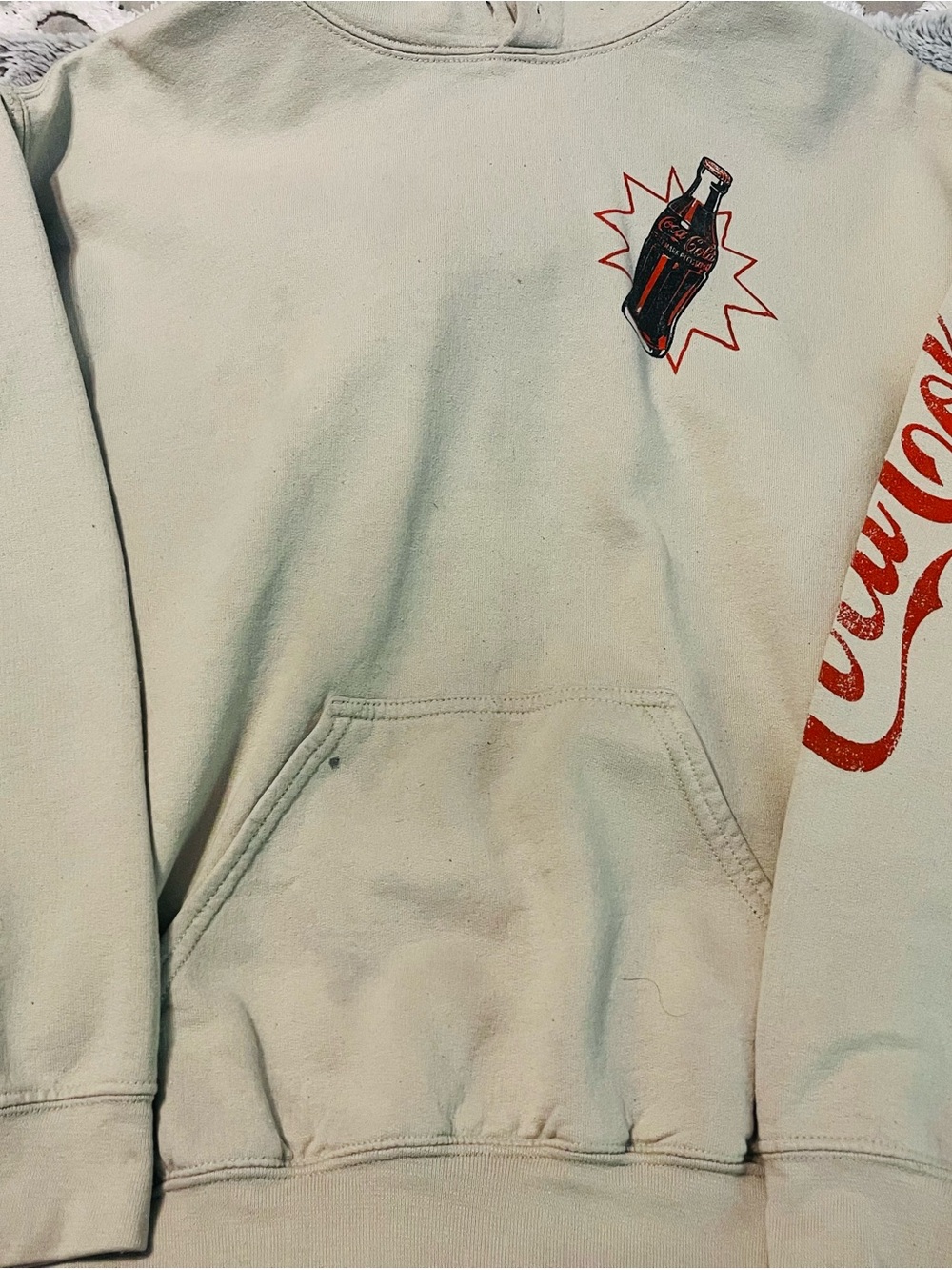 Coca Cola Cream Crewneck Sweatshirt with Red Logo Accents